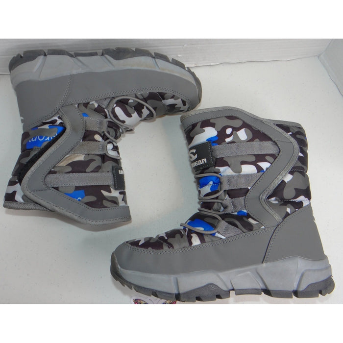 Hobibear AW3771 Kids Grey Blue Camo Faux Fur Lined Snow Boots Size 371