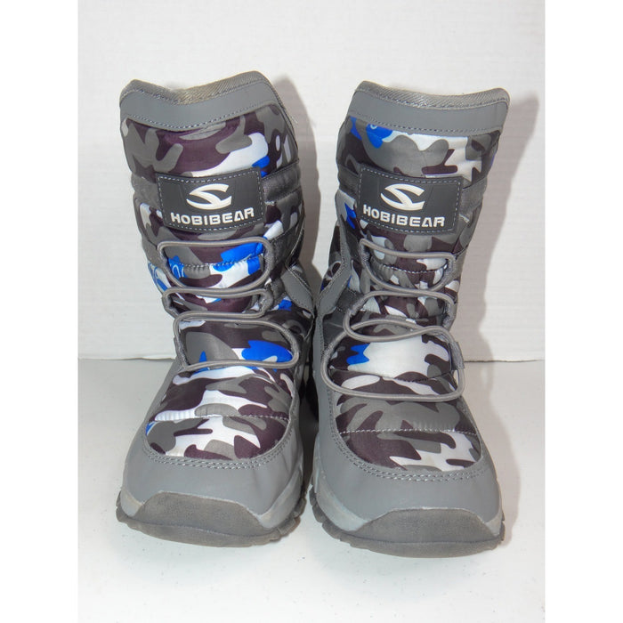Hobibear AW3771 Kids Grey Blue Camo Faux Fur Lined Snow Boots Size 375