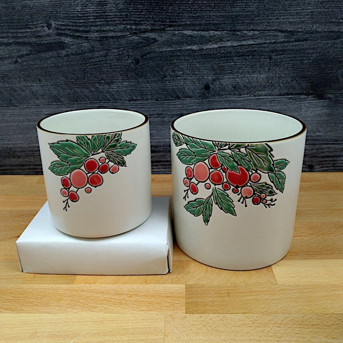 Holiday Berry Floral Canister Set of 2 Embossed Jars Home Décor 4 & 5"