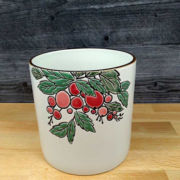 Holiday Berry Floral Canister Set of 2 Embossed Jars Home Décor 4 & 5"