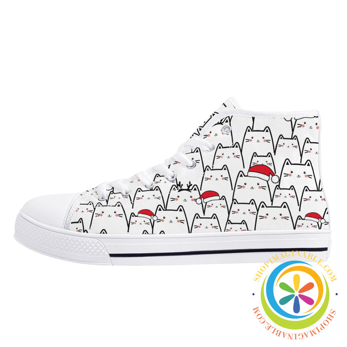 Holiday Cats Ladies High Top Canvas Shoes