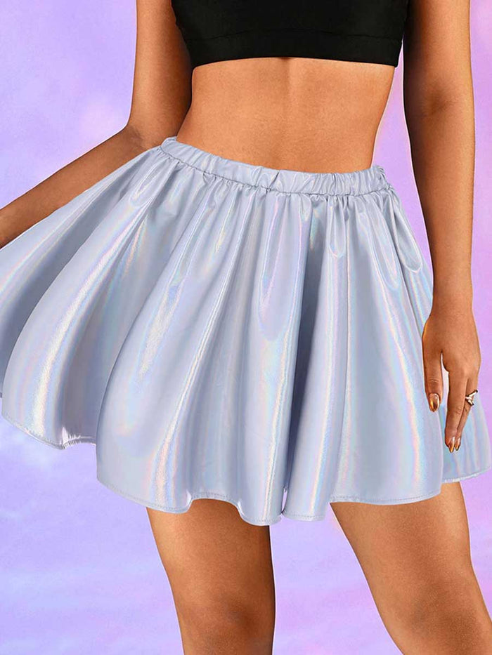 Holographic Silver Reflective A-Line Skirt