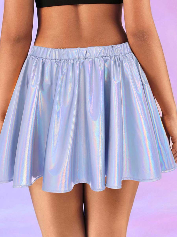 Holographic Silver Reflective A-Line Skirt