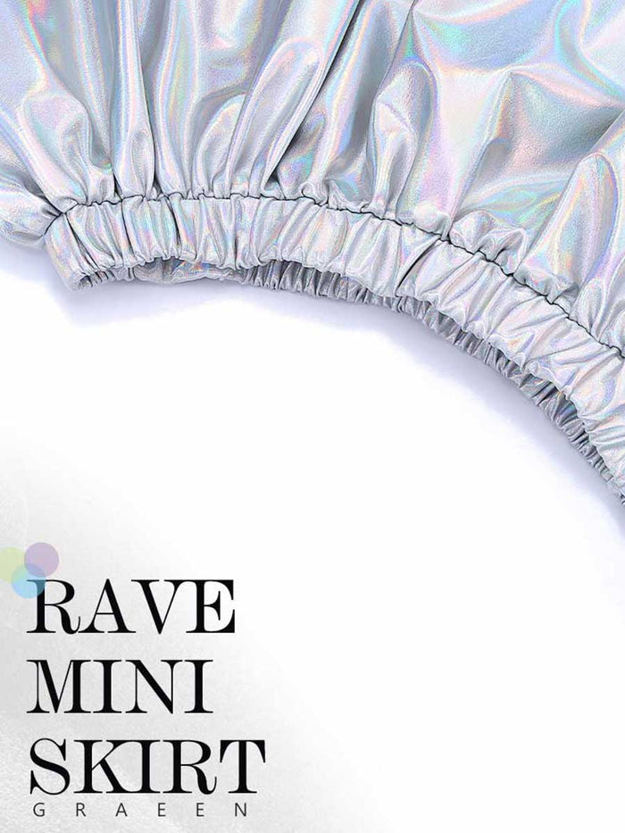 Holographic Silver Reflective A-Line Skirt
