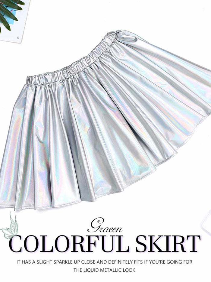 Holographic Silver Reflective A-Line Skirt