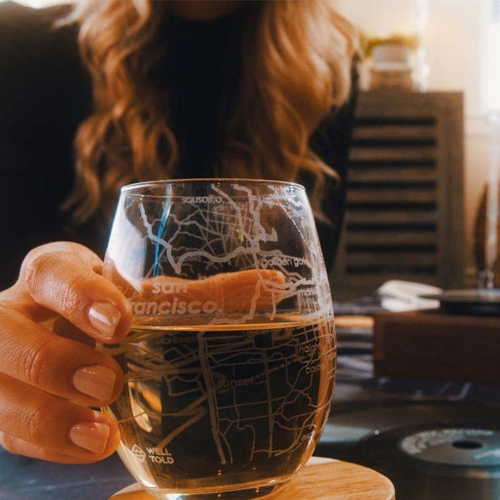 Home Town Maps Stemless Wine Glass - Set of 2