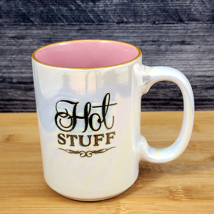 Hot Stuff Coffee Mug Ceramic Luster Glazed Tea Cup Pink Inside by Blue Sky