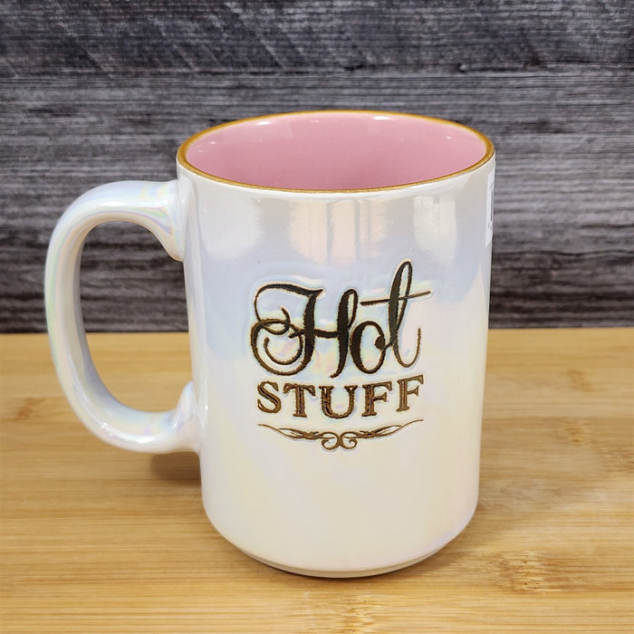 Hot Stuff Coffee Mug Ceramic Luster Glazed Tea Cup Pink Inside by Blue Sky