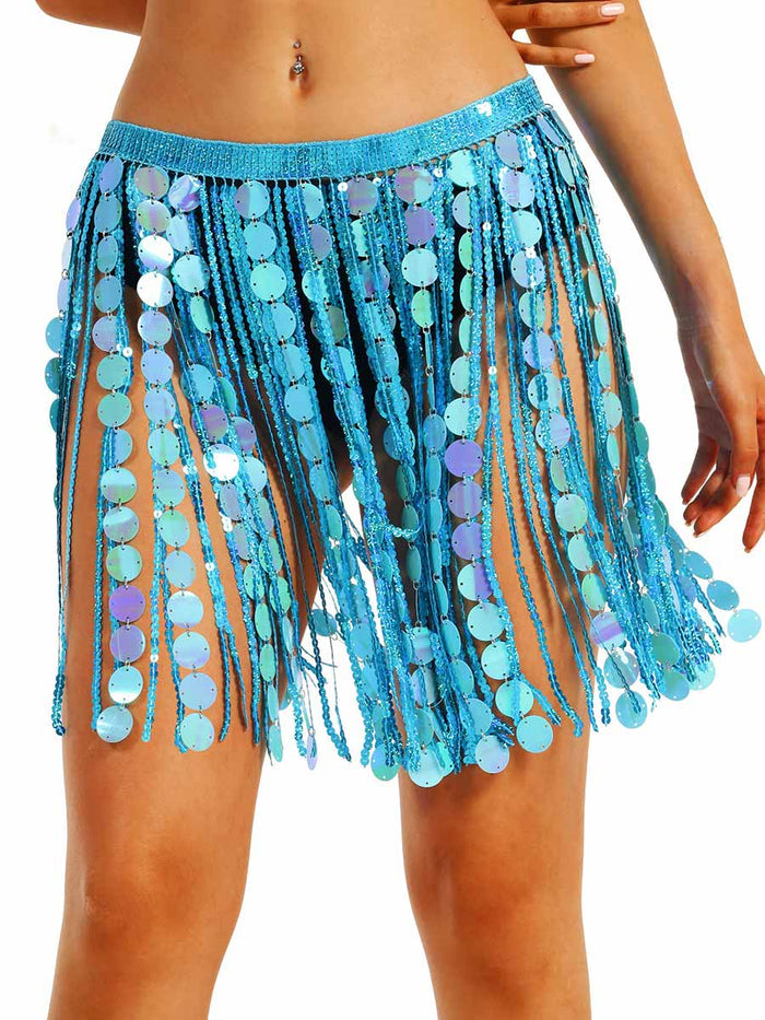 Ice Blue Sequin Fringe Skirt