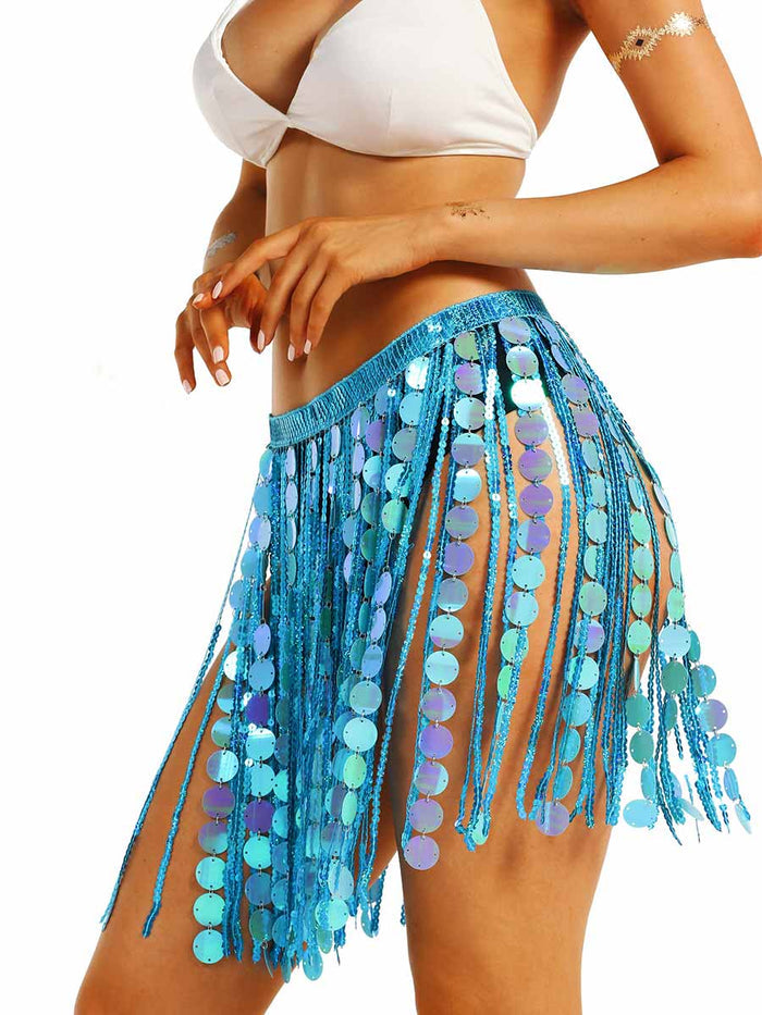 Ice Blue Sequin Fringe Skirt