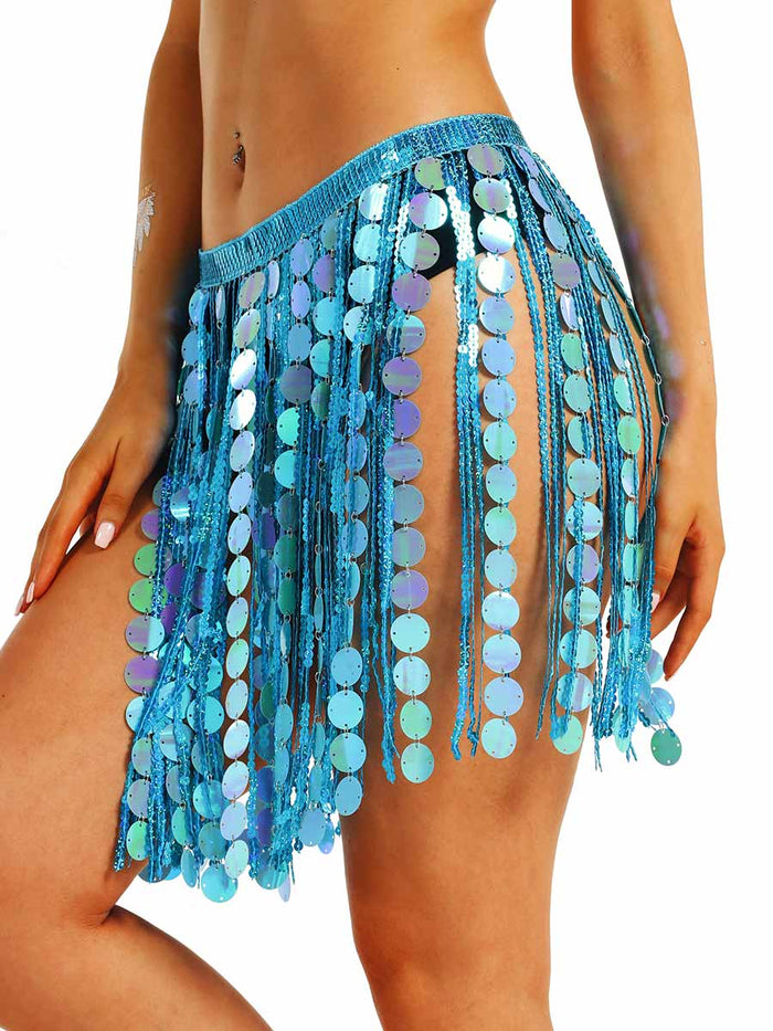 Ice Blue Sequin Fringe Skirt