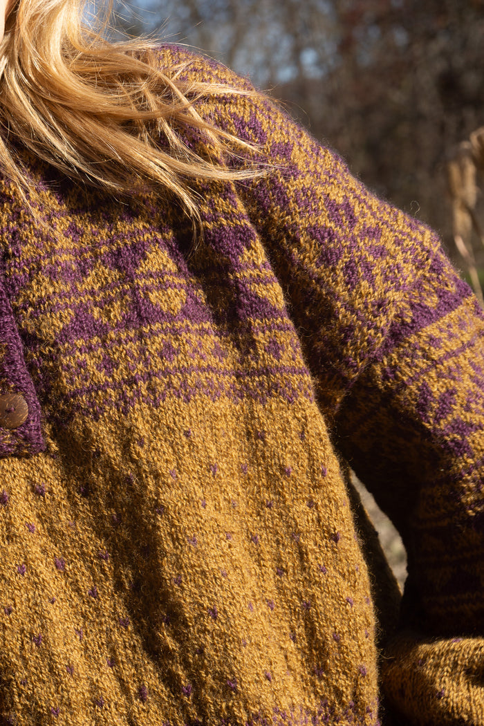 Imogene Oversized Wool Henley in Snowflake Print