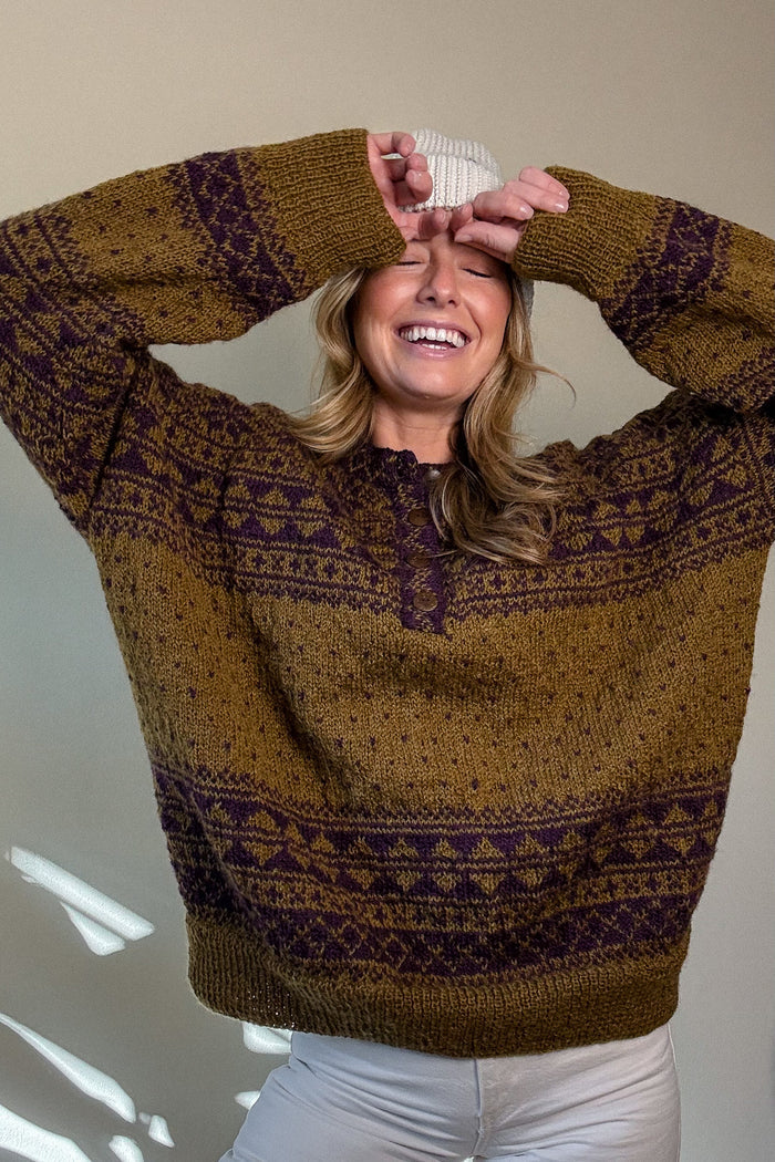 Imogene Oversized Wool Henley in Snowflake Print