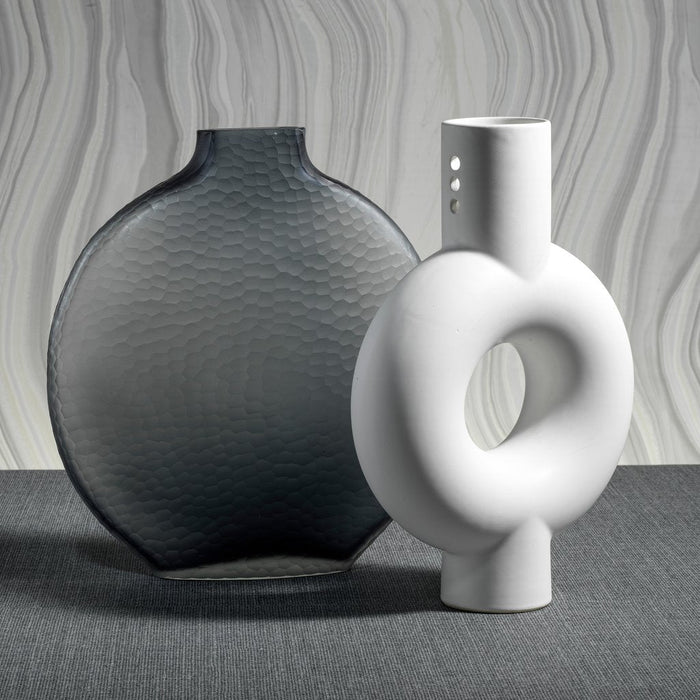INDIGO SMOKE GRAY MOON SHAPE GLASS VASE