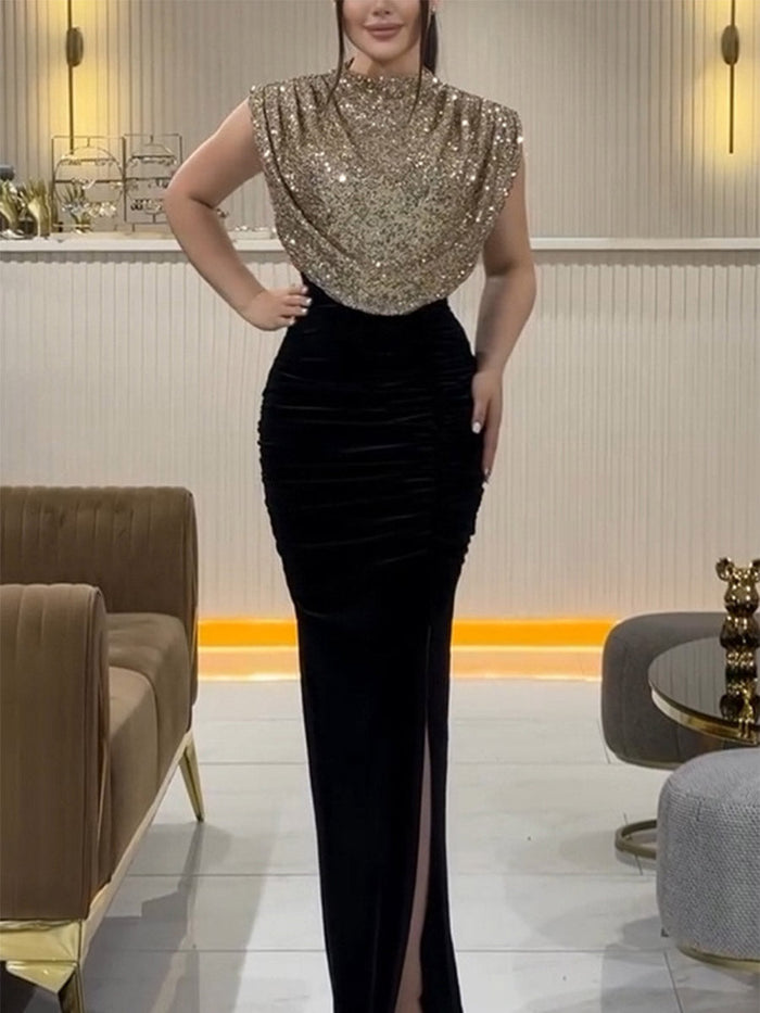 INS Inspired Sequin Dress - Sleeveless, Slit, and Stylish
