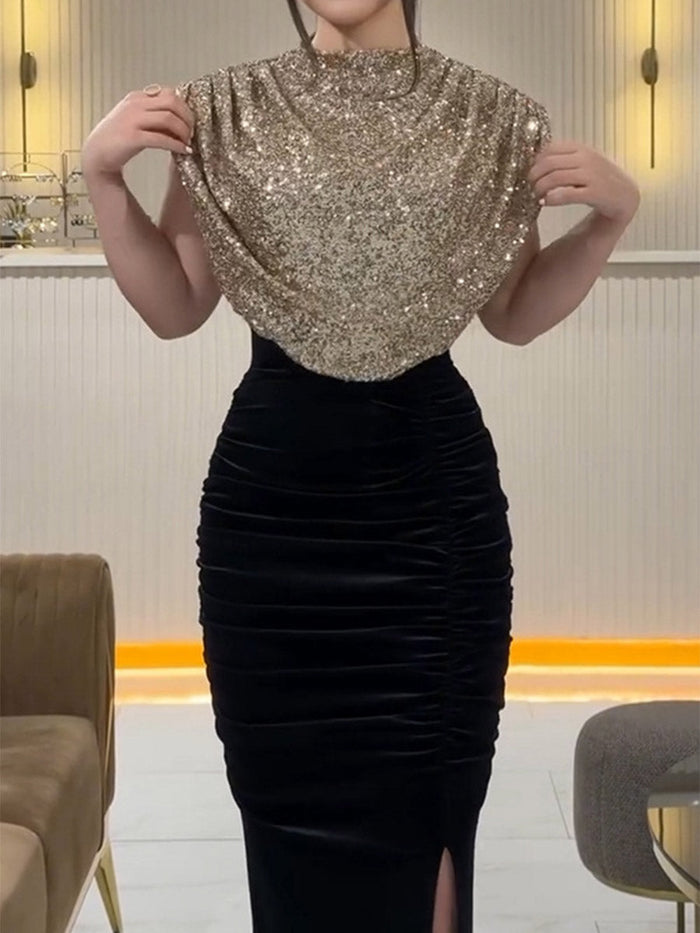 INS Inspired Sequin Dress - Sleeveless, Slit, and Stylish