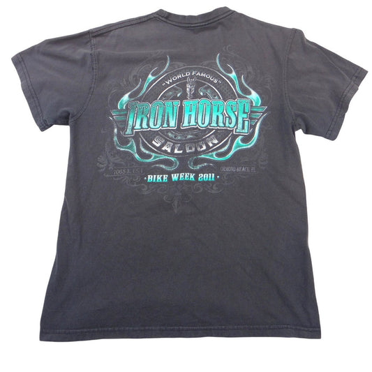 Iron Horse Saloon Ormond Beach FL Biker Pocket T-Shirt Mens Black Teal Graphic0