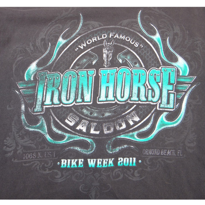 Iron Horse Saloon Ormond Beach FL Biker Pocket T-Shirt Mens Black Teal Graphic3