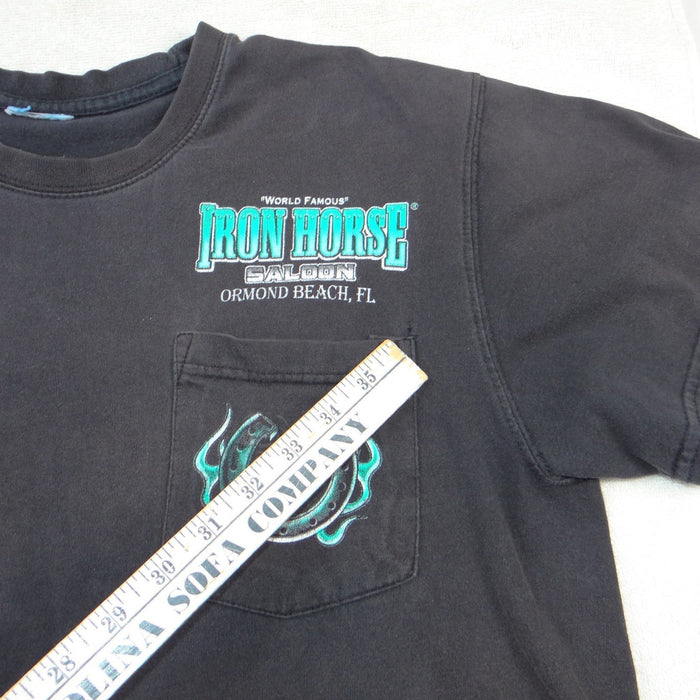 Iron Horse Saloon Ormond Beach FL Biker Pocket T-Shirt Mens Black Teal Graphic6