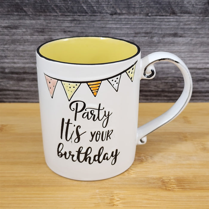 It's Your Birthday Party Mug Festive Embossed Ceramic Tea Coffee Cup Blue Sky