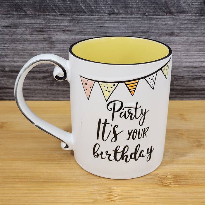It's Your Birthday Party Mug Festive Embossed Ceramic Tea Coffee Cup Blue Sky