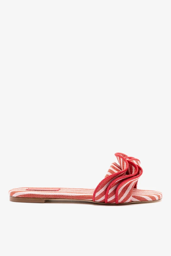 Ivy Ruffle Flat Carmine Striped Canvas Flat Larroudé