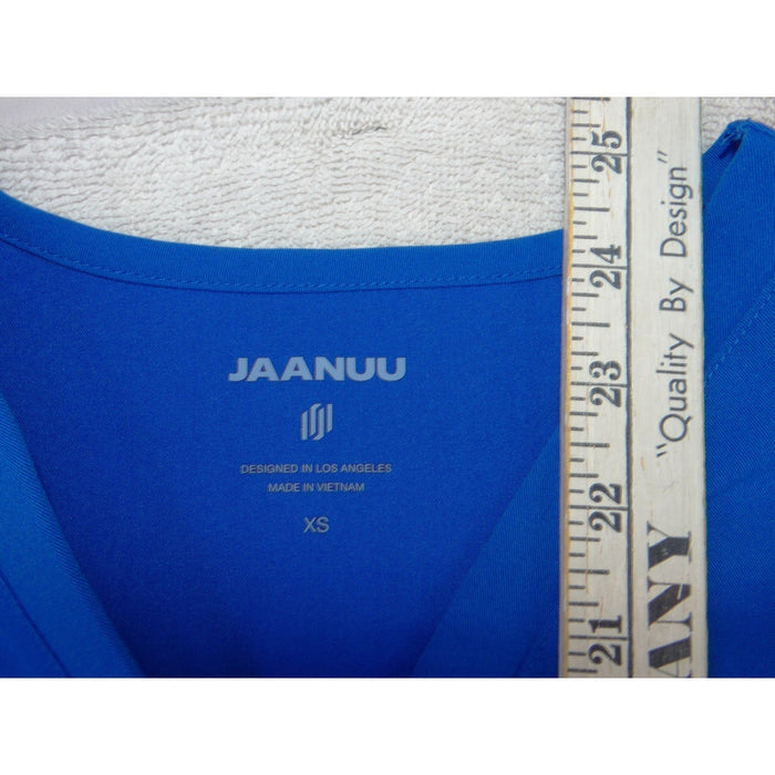 Jaanuu Royal Blue V Neck Scrub Top Women XS Short Sleeve Chest Pocket Workwear2