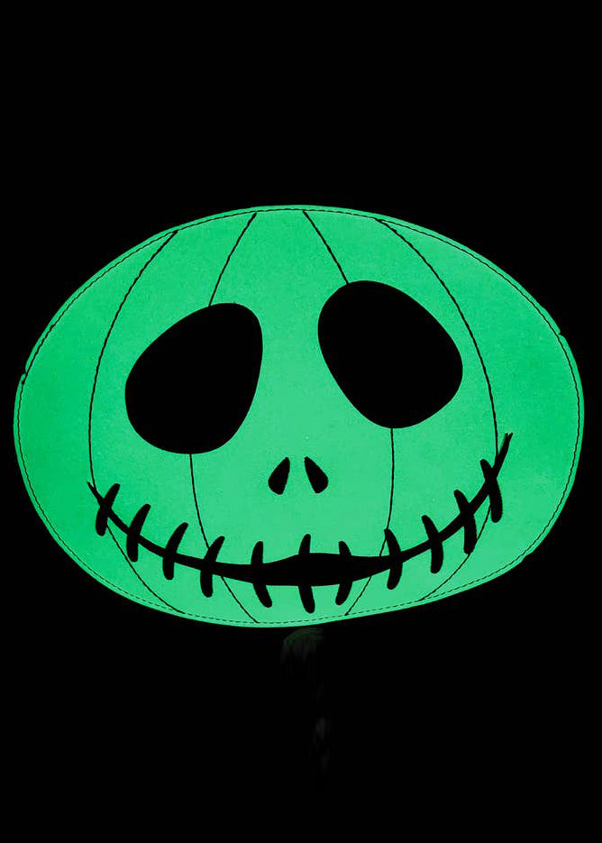 Sleepyville Critters Jack Double Expression Glow in the Dark Crossbody in black white with dual-sided Jack O'Lantern glow print on Halloween rave crossbody — glow back view