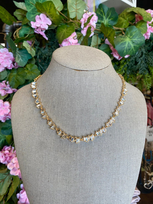 Jagged Pattern Baguette Crystal Necklace