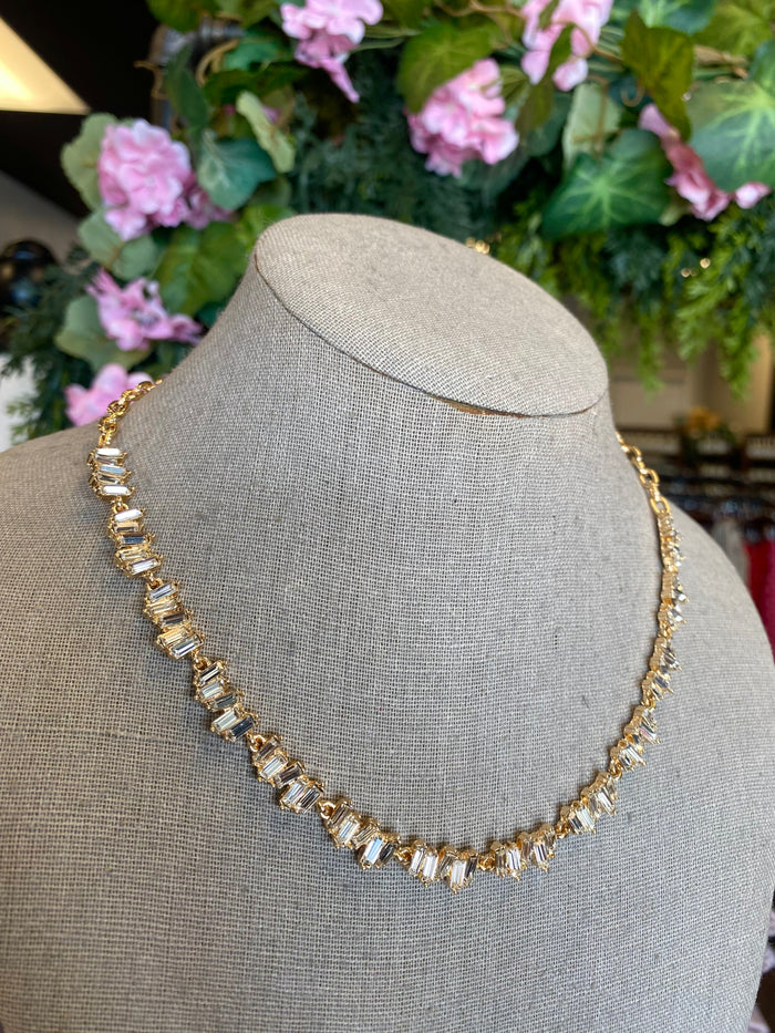 Jagged Pattern Baguette Crystal Necklace