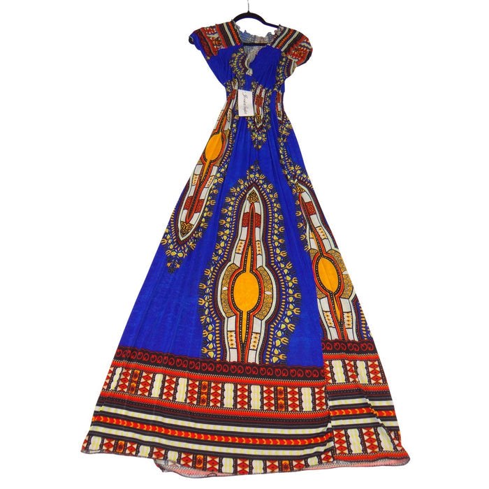 Jessica Taylor Royal Blue Dashiki Tribal Print Smocked Maxi Dress XL 1801 2050