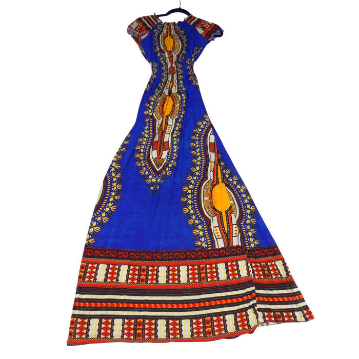 Jessica Taylor Royal Blue Dashiki Tribal Print Smocked Maxi Dress XL 1801 2051