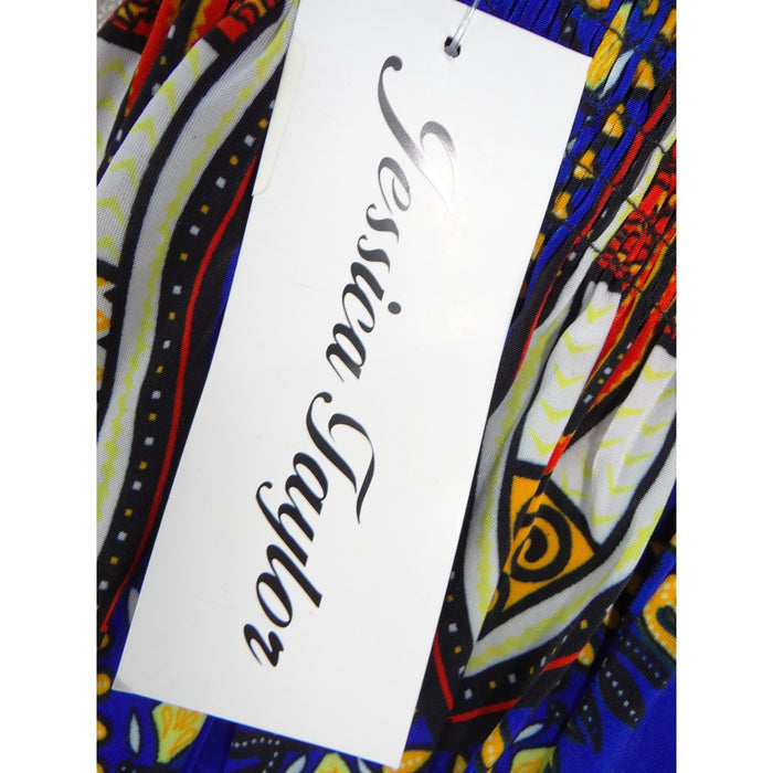 Jessica Taylor Royal Blue Dashiki Tribal Print Smocked Maxi Dress XL 1801 2052