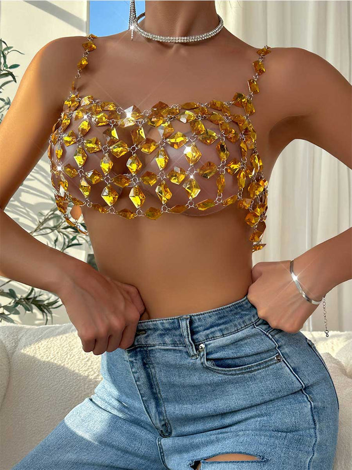 Jewel Cutout Cami & Body Chain - Night Out Glam