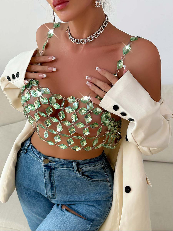 Jewel Cutout Cami & Body Chain - Night Out Glam