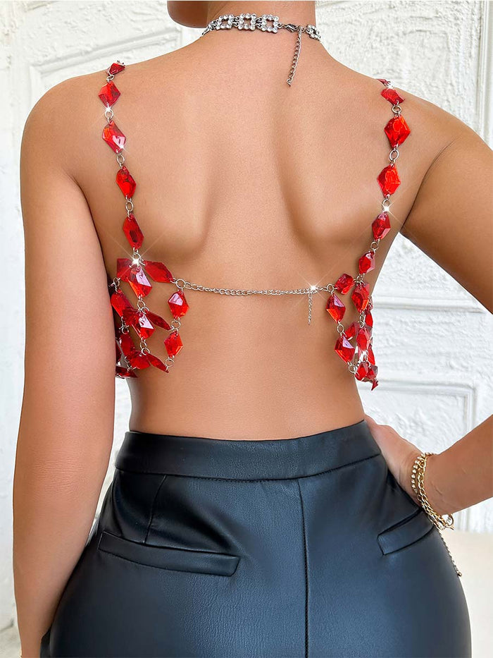 Jewel Cutout Cami & Body Chain - Night Out Glam