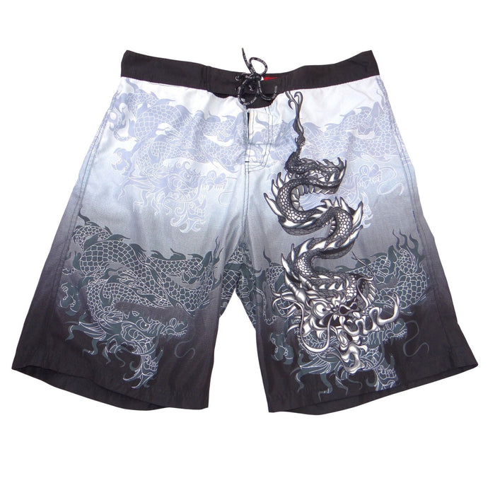 JNCO Jeans Mens Dragon Graphic Board Shorts Grey Black Y2K Skate Swim Trunks 360