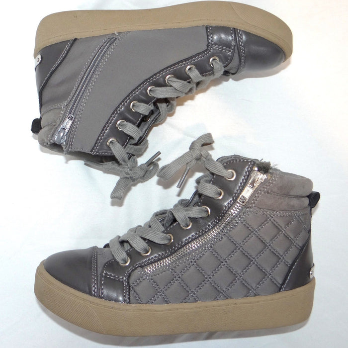Juicy Couture Womens Grey Quilted High Top Sneakers Side Zip Shoes Size 6.51