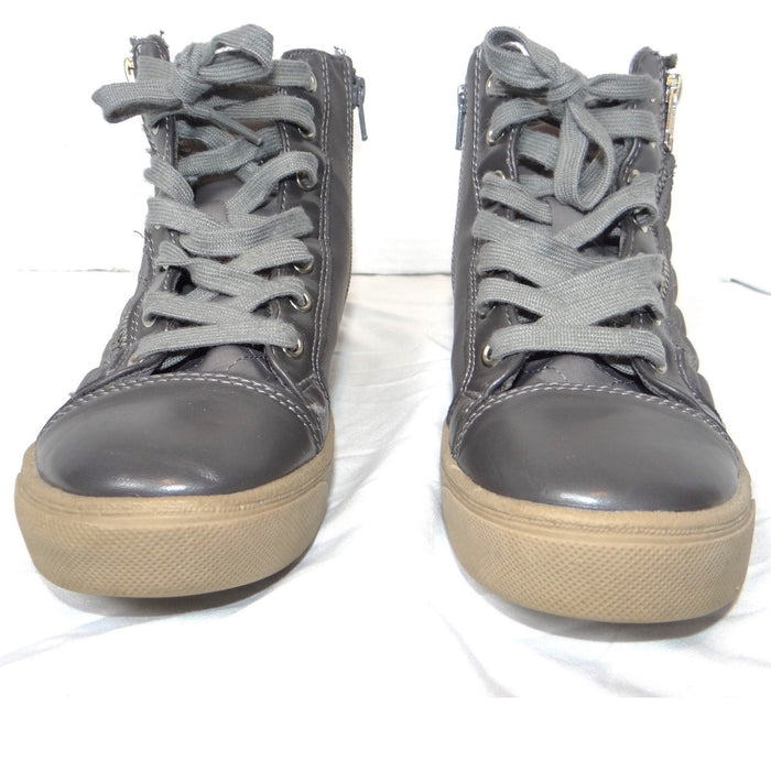Juicy Couture Womens Grey Quilted High Top Sneakers Side Zip Shoes Size 6.54