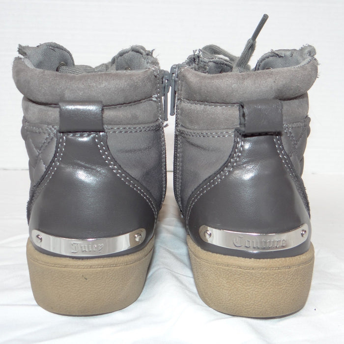Juicy Couture Womens Grey Quilted High Top Sneakers Side Zip Shoes Size 6.55