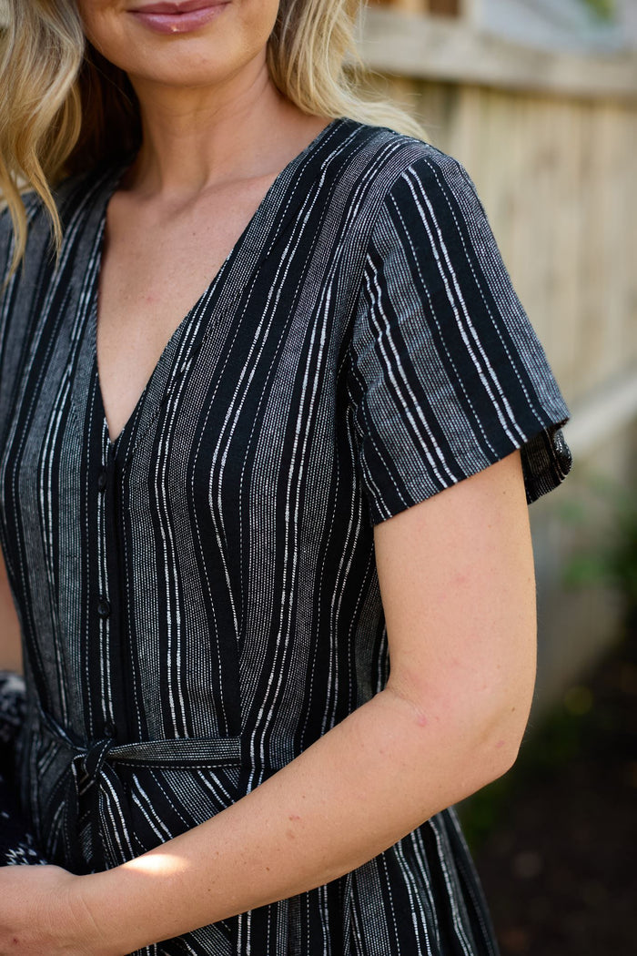 June Dress in Black and White Linen