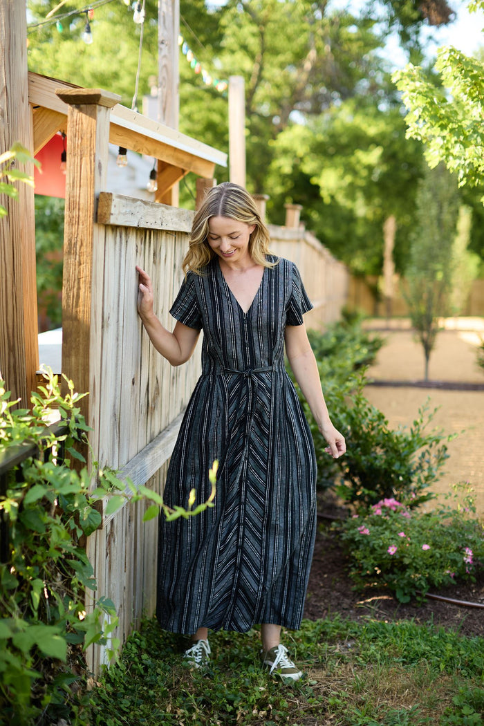 June Dress in Black and White Linen