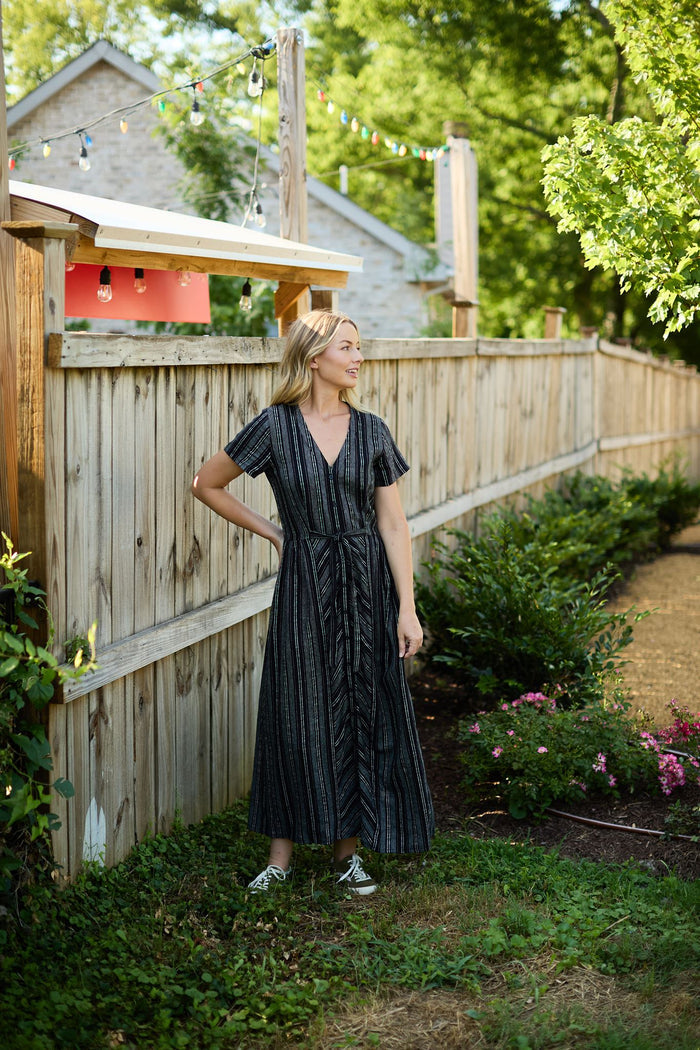 June Dress in Black and White Linen