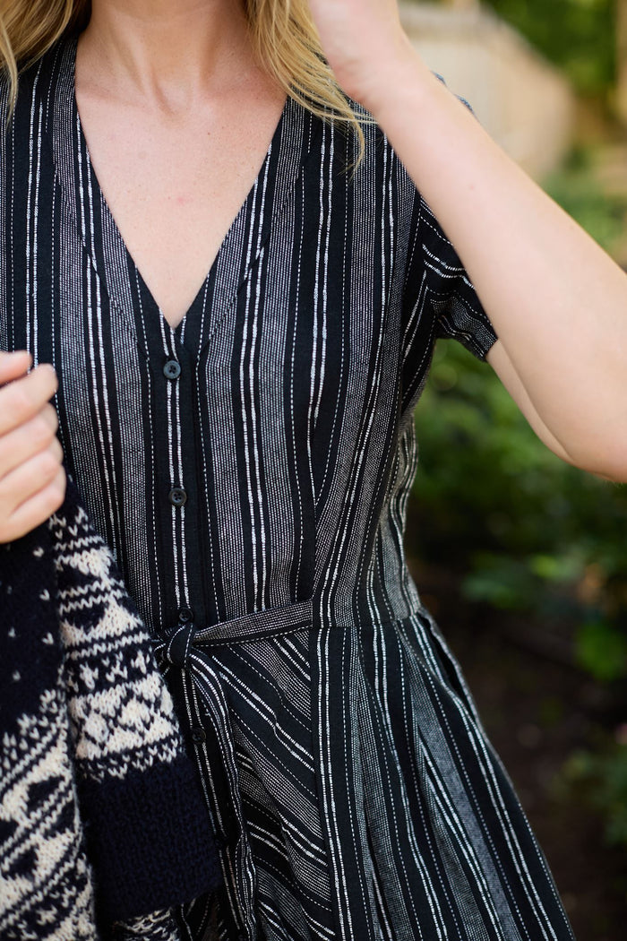 June Dress in Black and White Linen