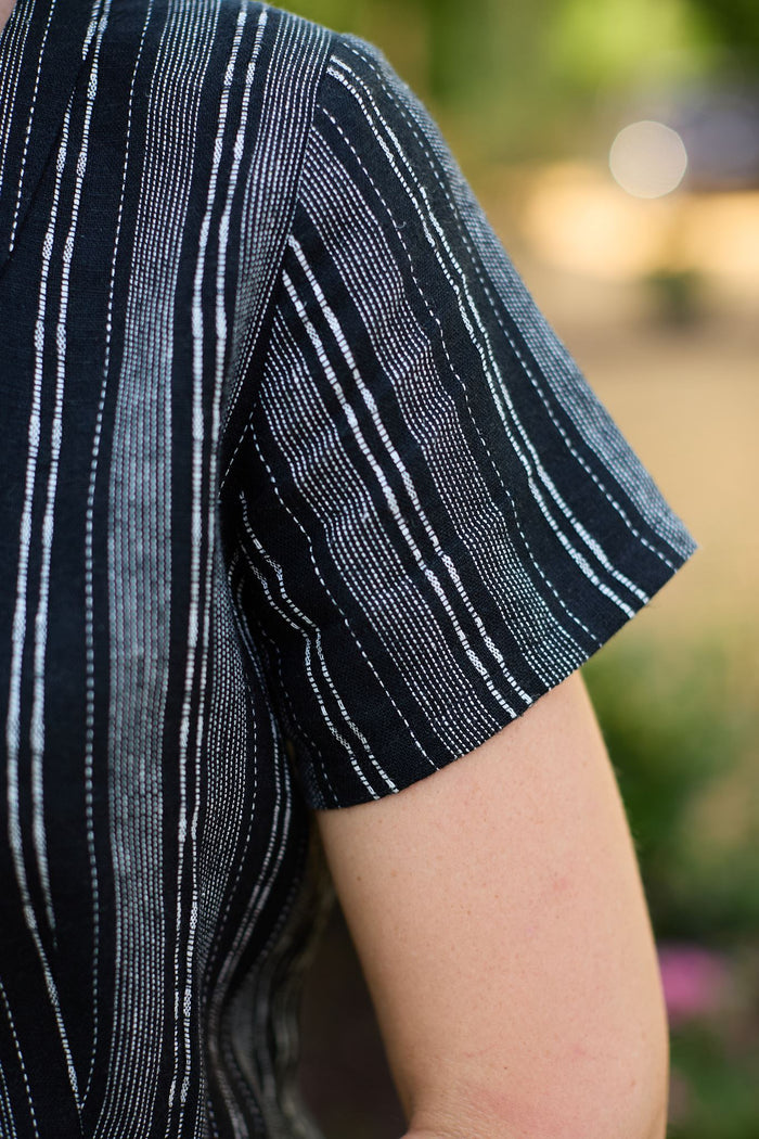 June Dress in Black and White Linen