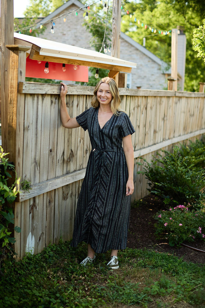 June Dress in Black and White Linen