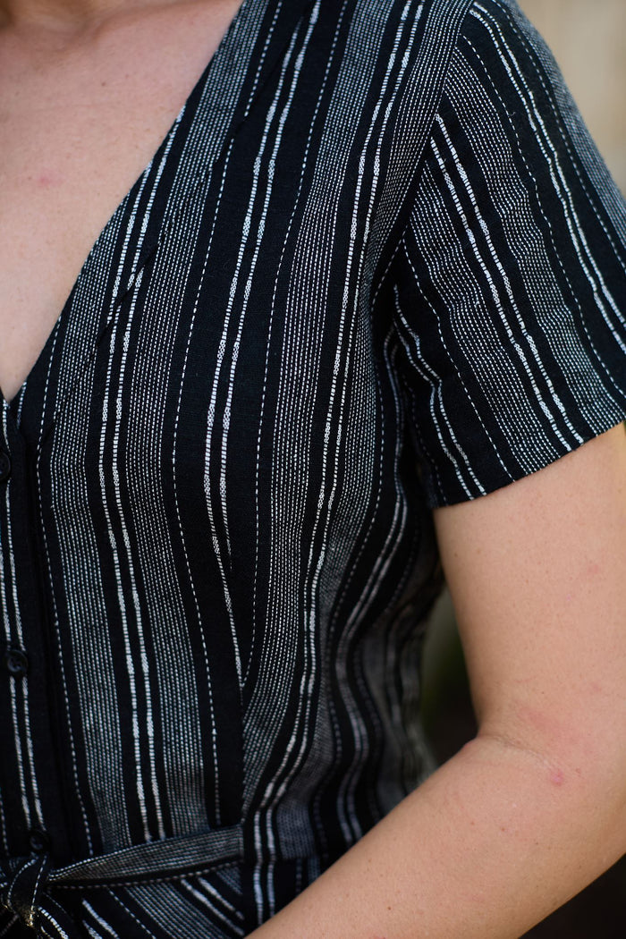 June Dress in Black and White Linen