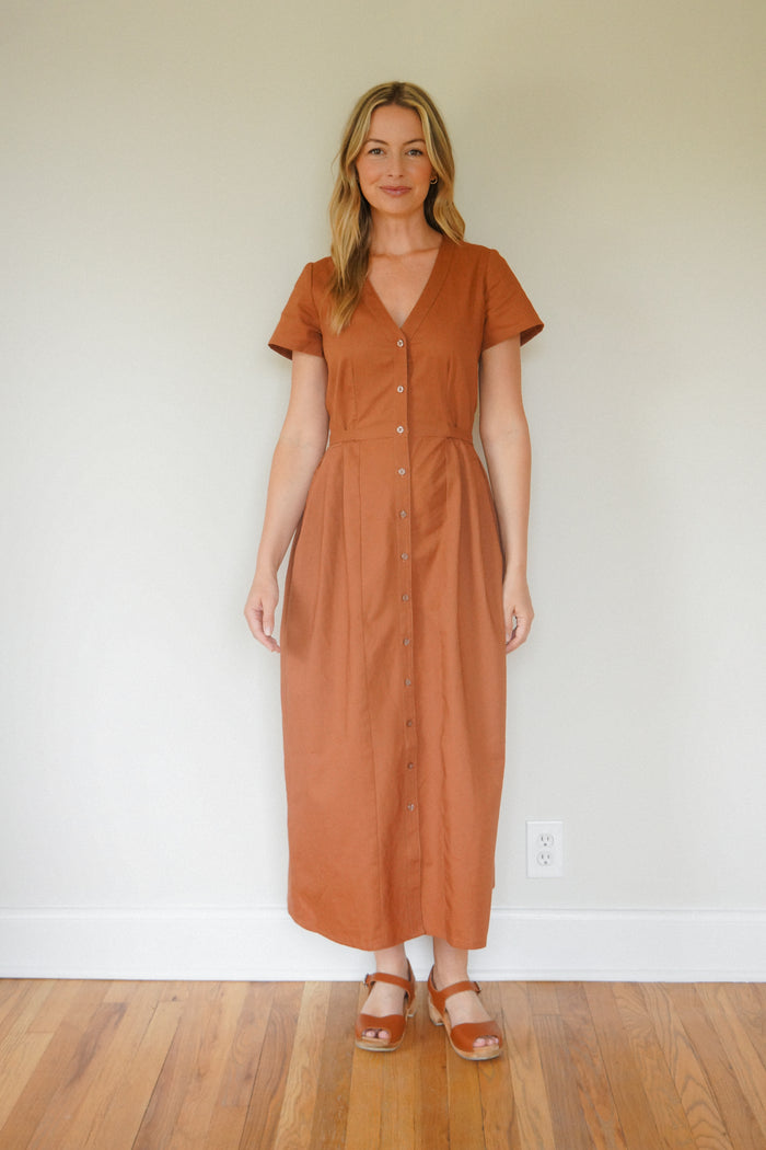 June Dress in Terracotta Linen