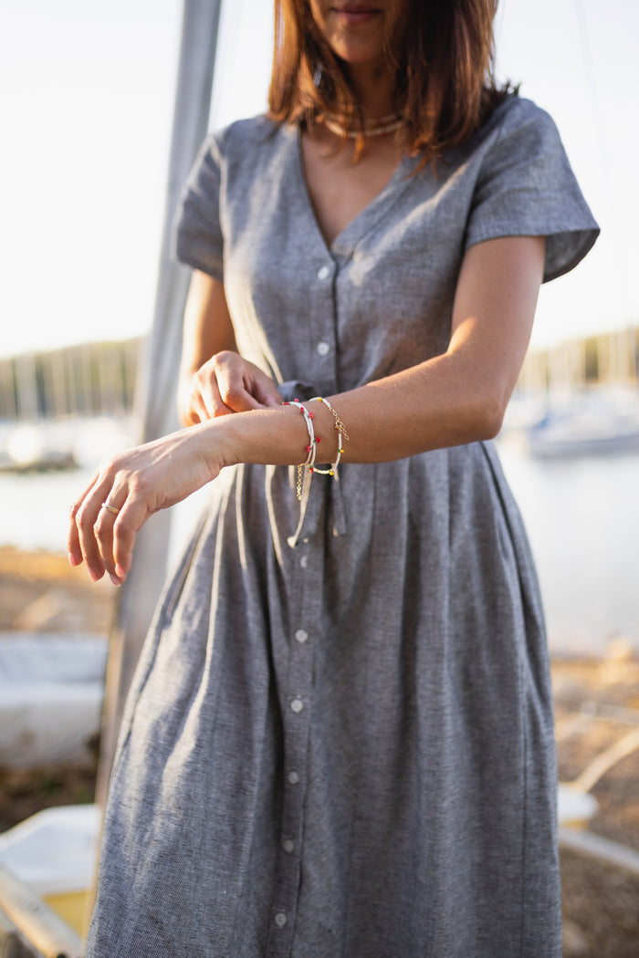 June Dress in Tiny Black and White Chambray Check
