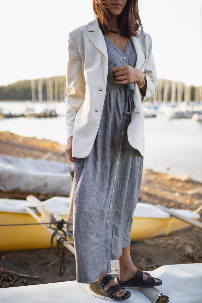 June Dress in Tiny Black and White Chambray Check